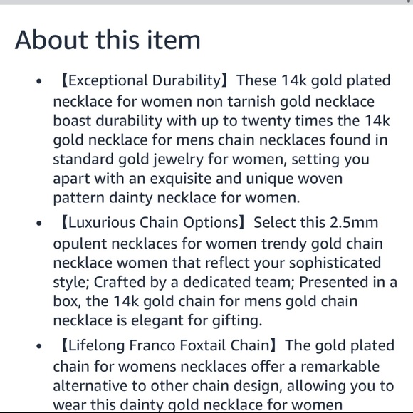 Elegant Gold Necklace 14K gold plated 16” - Picture 4 of 5